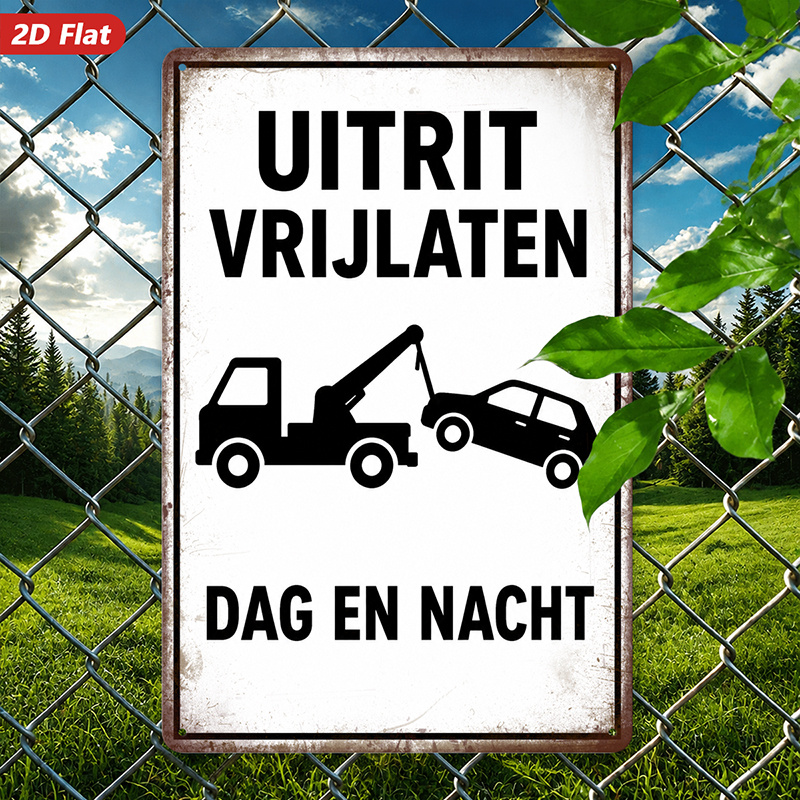 TEMU 2d Flat, 1pc Metal Sign Wall Art, Towing Truck And Car Decor, Dutch Text "exit Release, Day And Night", , Home Decor, For Garage, Workshop, Safe