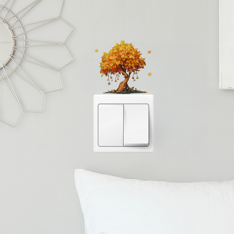 Kids Room Autumn Tree Light Switch Sticker, Self-Adhesive Wall Decal