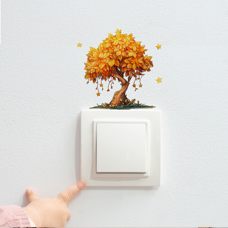 Kids Room Autumn Tree Light Switch Sticker, Self-Adhesive Wall Decal