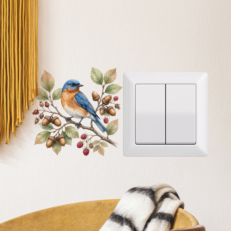 Kids Room Autumn Blue Bird Branch Light Switch Sticker