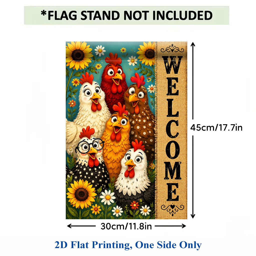 TEMU 2d Flat, 2d Flat Printing Garden Flag 1pc, Cute Chickens With Sunflowers Polyester Garden Flag, Single-side Printing, Outdoor Holiday Decor For