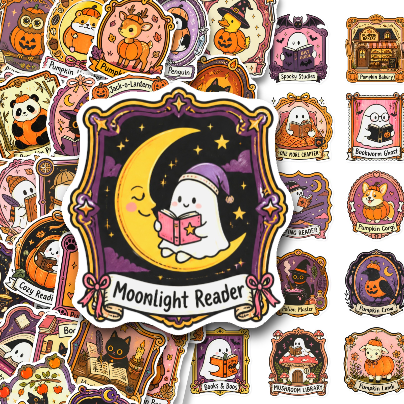 TEMU 50 stickers temáticos de Halloween con diseño de lectura, ideales para amantes de los libros, perfectos para decorar laptops, botellas de agua,