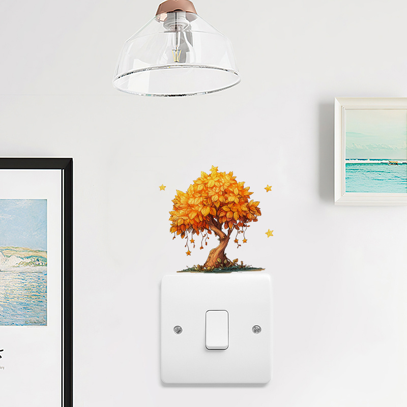 Kids Room Autumn Tree Light Switch Sticker, Self-Adhesive Wall Decal