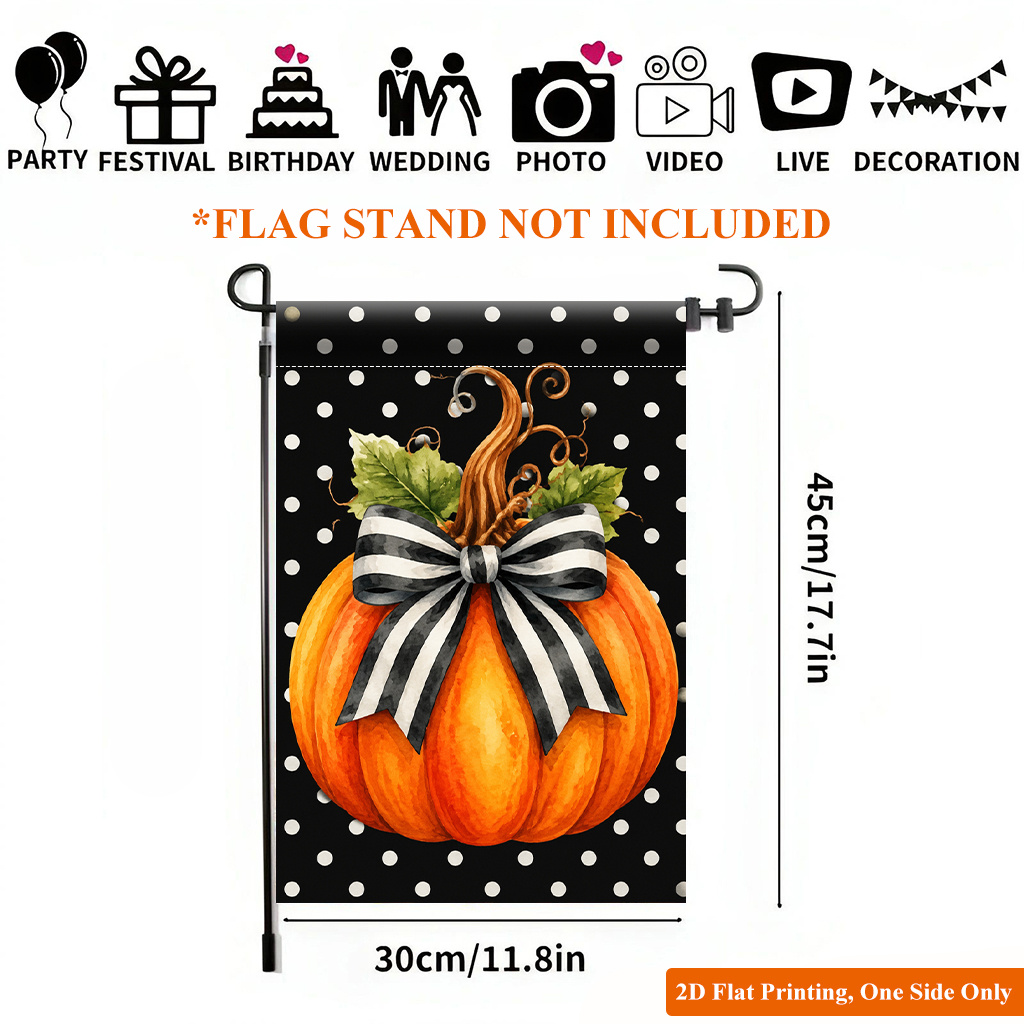 TEMU 2d Flat, 2d Flat Printing Garden Flag 1pc, Orange Pumpkin With Bow Durable Single-sided Print Yard Flag, Garden & Home Holiday Decoration,