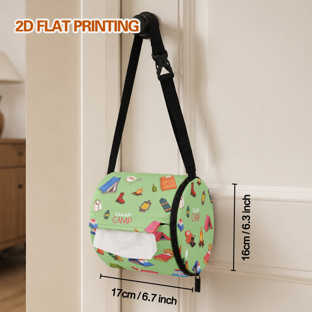 TEMU 1pc Camping Gear Icons Spread Print Toilet Paper Holder Foldable, Toilet Paper Storage Tissue Storage Bag With Zippered Travel Toiletry Bag And