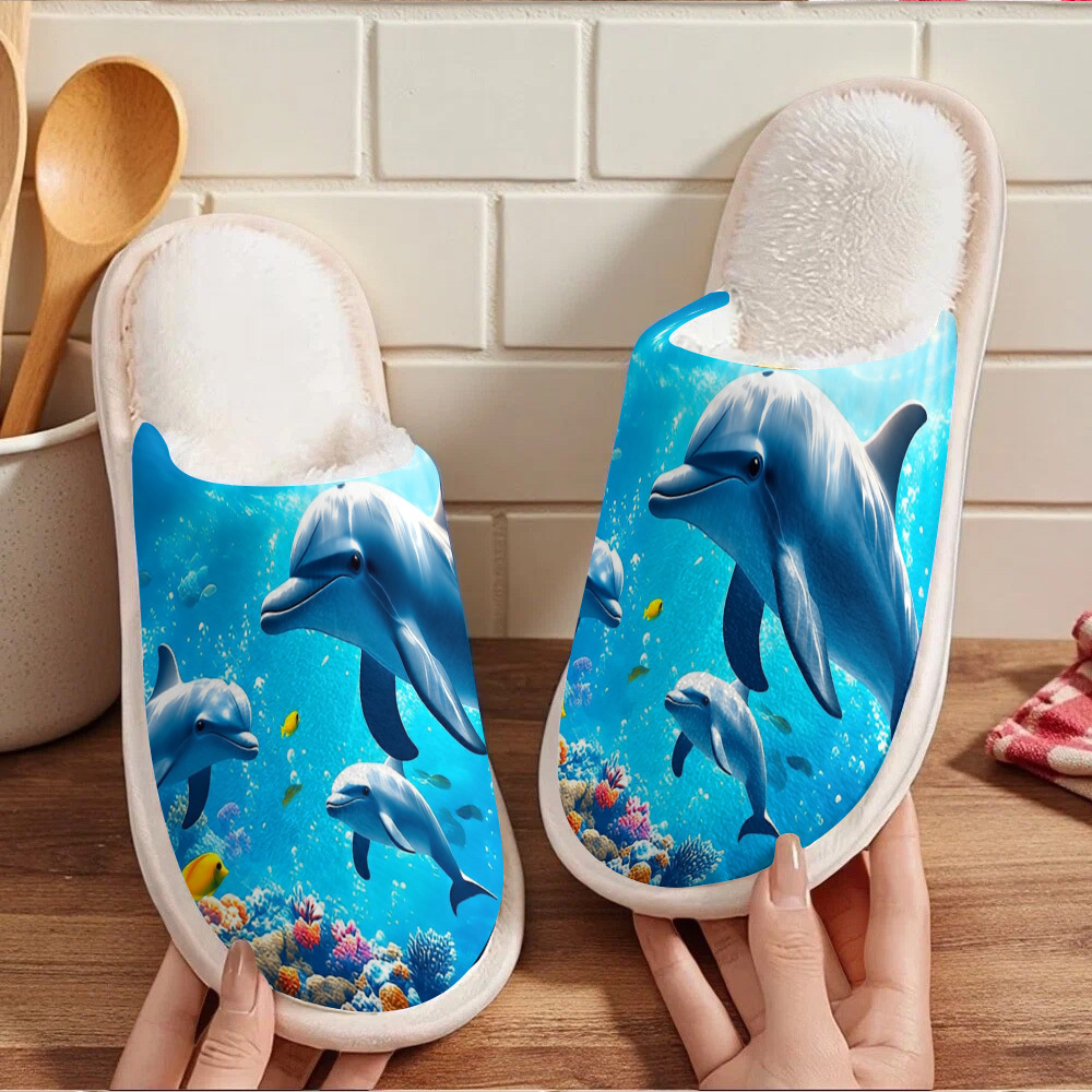 TEMU Adult Autumn And Winter Floor Slippers, Dolphin Pattern Is Beautiful, Is Comfortable, The Inner Lining Is Soft Plush, Suitable For , Bringing