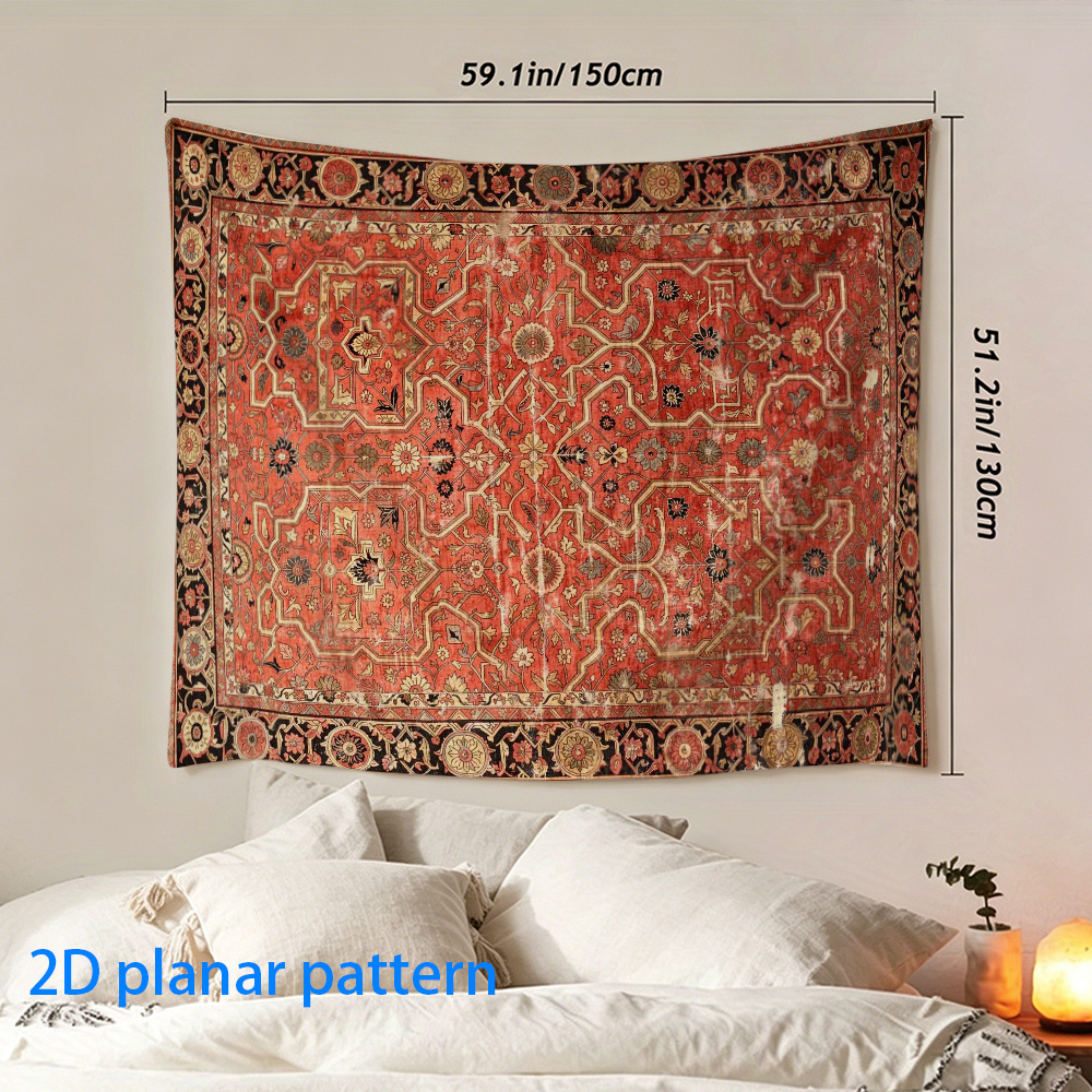 TEMU 1pc Horizontal Vintage Oriental Tapestry Wall Hanging - Fabric Suitable For Home Decor, Asian-themed Room Decor With Traditional Patterns, Dorm,