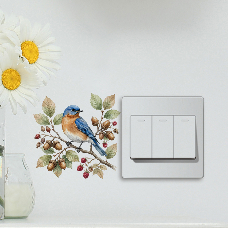 Kids Room Autumn Blue Bird Branch Light Switch Sticker