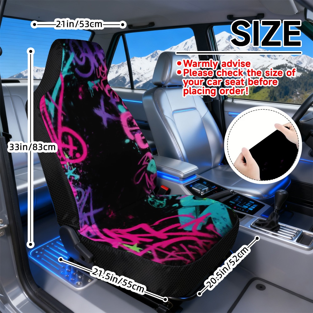 TEMU 2d Flat Printing, 2pcs Urban Graffiti Print Car Seat Covers, Comfortable Car Seat Covers, Universal Fit Seat Covers, , Machine Washable, Car