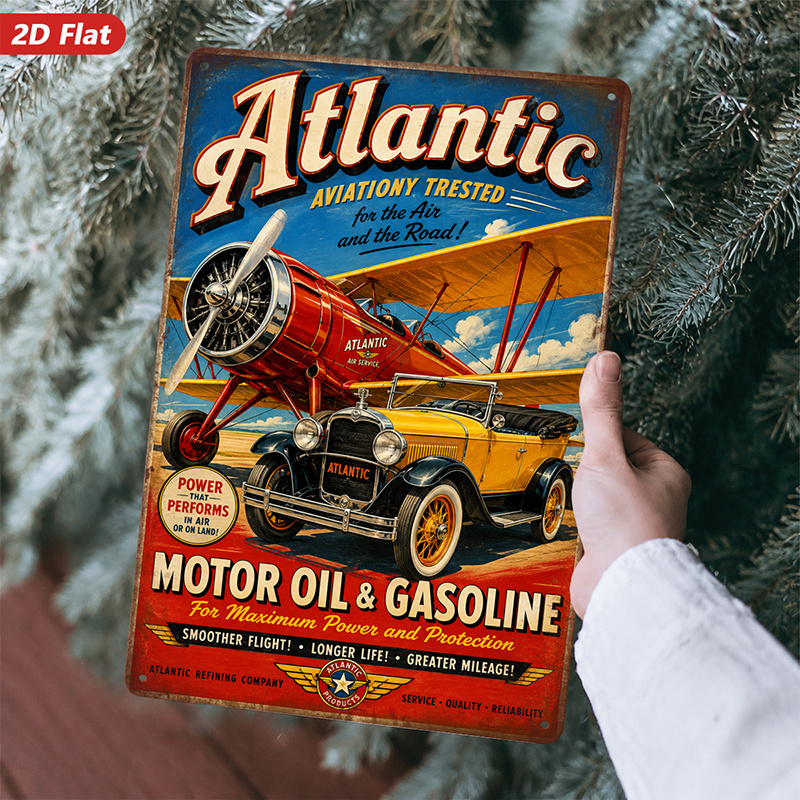 TEMU 2d Flat, 1pc Metal Sign Wall Art, Vintage Aviation Themed Home Decor, Retro Car And Airplane Artwork, Ideal For Living Room, Bar, Safe Rounded