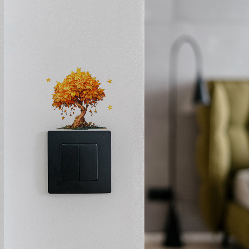 Kids Room Autumn Tree Light Switch Sticker, Self-Adhesive Wall Decal