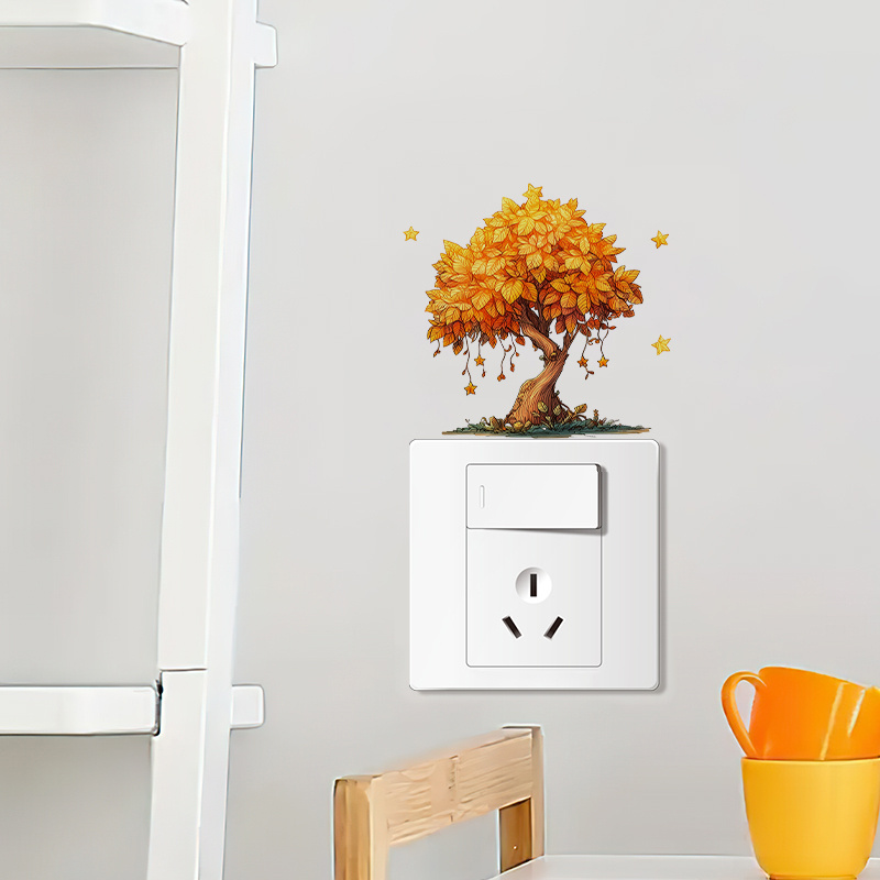 Kids Room Autumn Tree Light Switch Sticker, Self-Adhesive Wall Decal