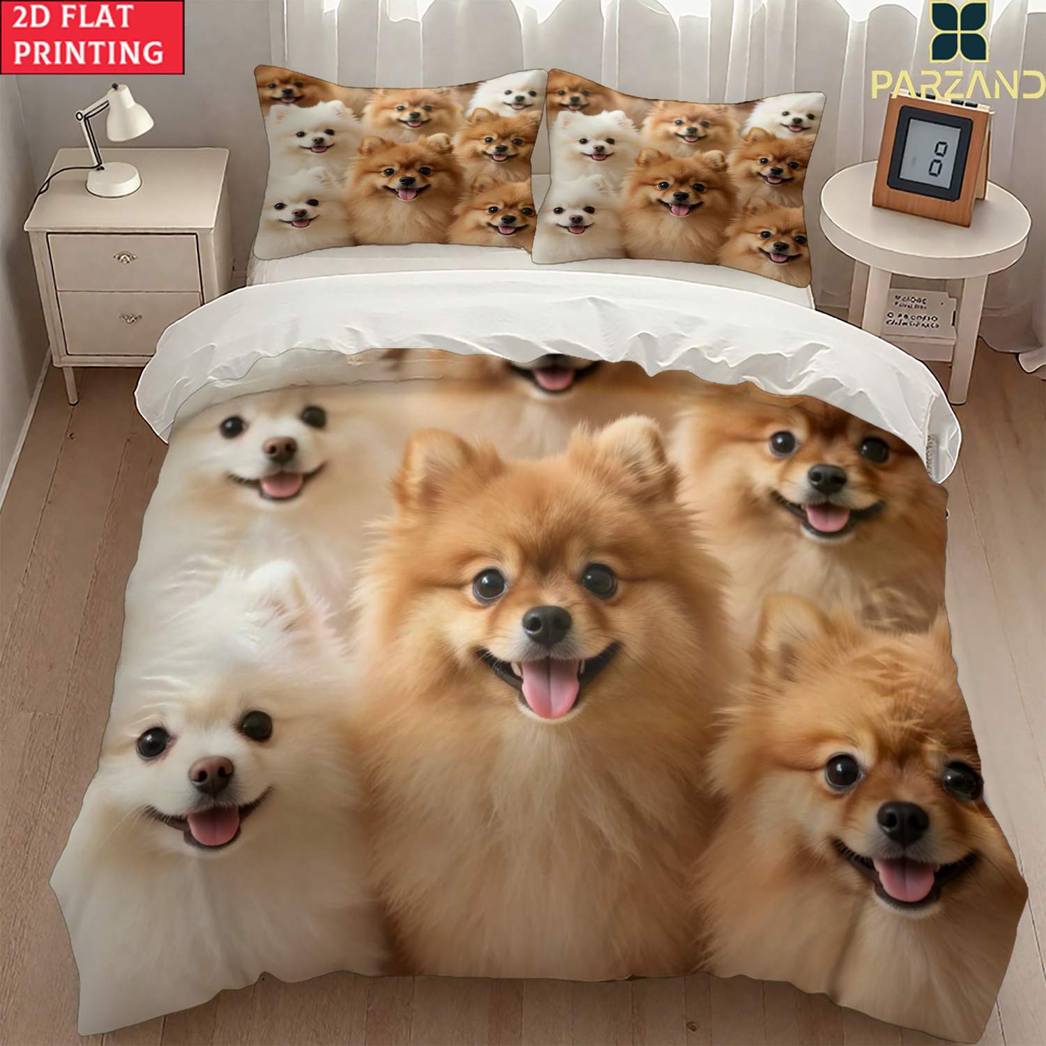 2d flat 2 3pcs printing fluff cluster multi pomeranian   for bedroom decor bedding quilt cover pillowcases 1 duvet cover 1 2 pilowcases without core