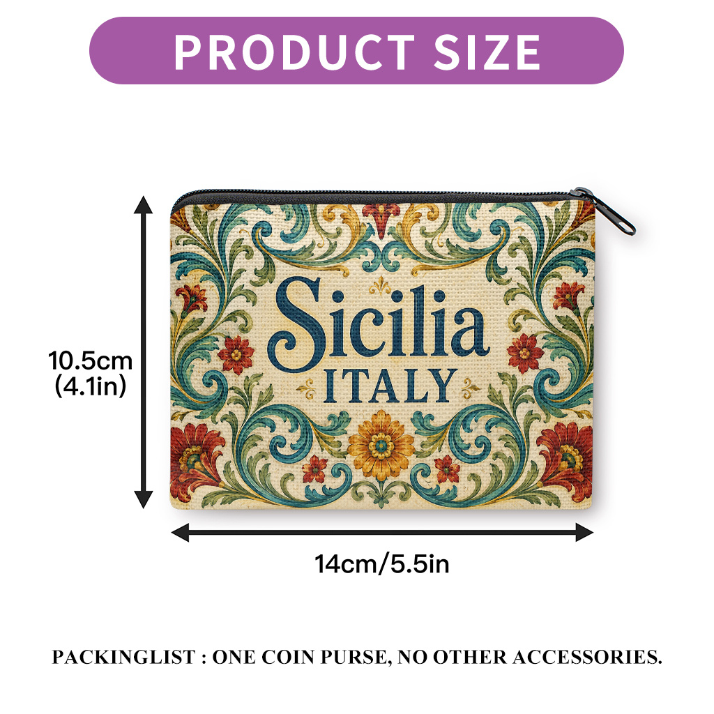 TEMU Portamonete, Portamonete stampato su entrambi i lati in stile Sicilia Italia, Borsa portaoggetti per piccoli oggetti come auricolari e rossetti,