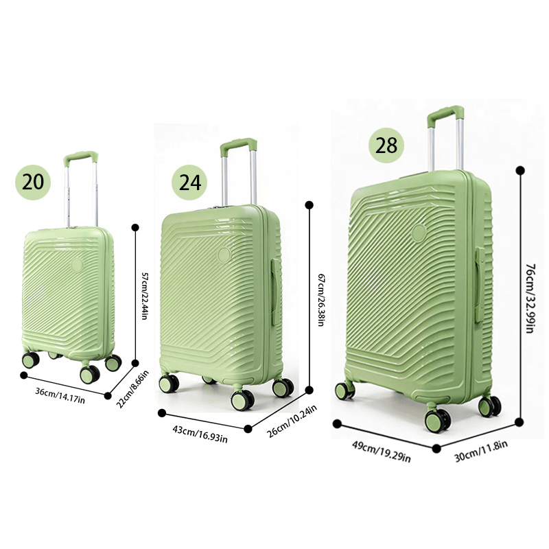 Mint Green 3-Piece Luggage Set with 360-Degree Rotating Wheels