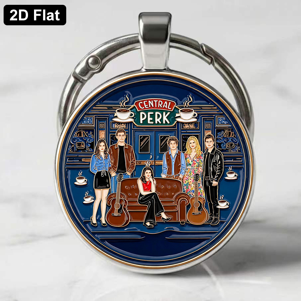 TEMU 2d Flat, 1pc Official 2d Flat Keychain, Enamel Relief Style, Featuring The Entire Cast Gathered At Coffee Shop. Collectible Keychain For Bags,
