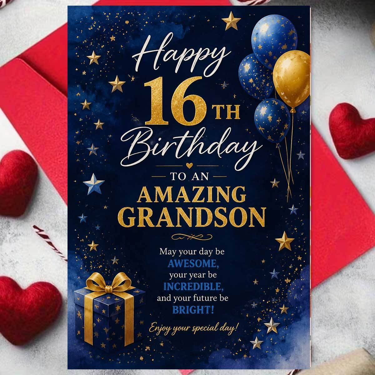 TEMU 1pc Greeting Card And 1pc Envelope. 2d Flat 1pc Exquisite Starry Sky Theme Birthday Card, Background With Golden Balloons And Gift Boxes,