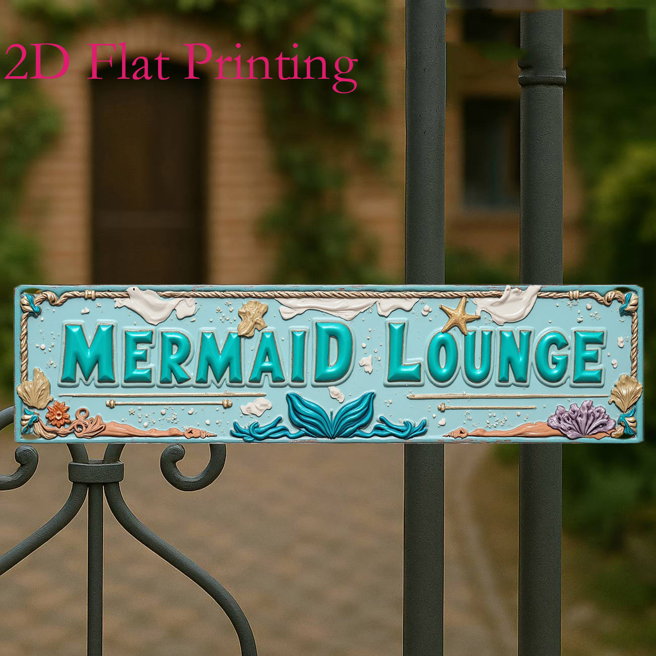 TEMU 2d Flat, 2d Flat - 4x16 Inch Vintage Metal Aluminum Sign, Mermaid Lounge Coastal Beach Sign, Nautical Ocean Wall Art Decor For Patio, Balcony, ,