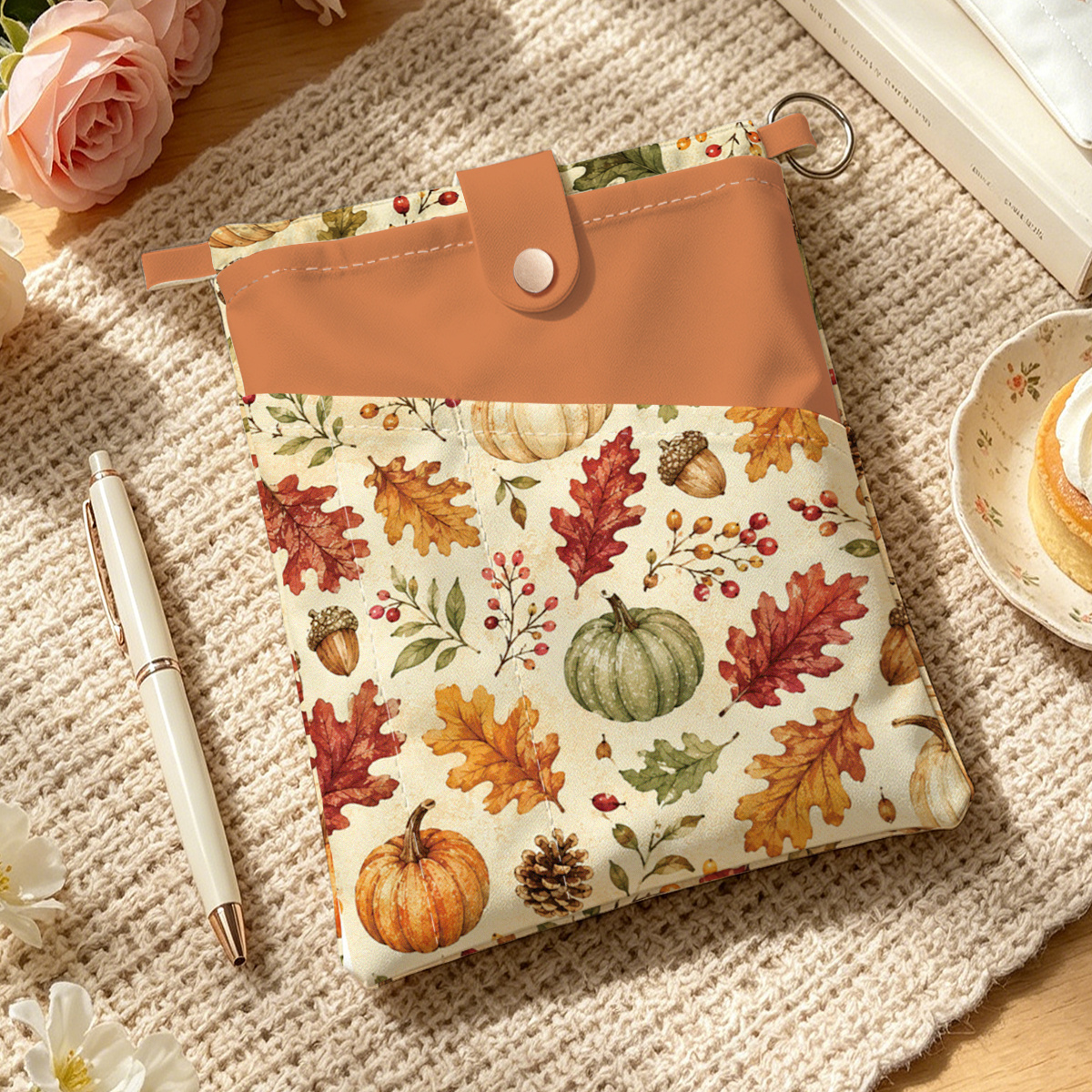 TEMU 1 Housse de Livre. Thème Vintage Automne Feuilles et , Idéale pour Ranger Stylos, Livres Format A5 et Cahiers. Parfait pour Organiser les Livres