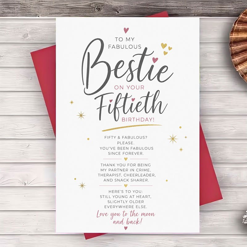 TEMU 1 Envelope And 1 Greeting Card Fabulous 50th Birthday Greeting Card For Best Friend Funny Milestone Birthday Card For Women Bestie Birthday Gift