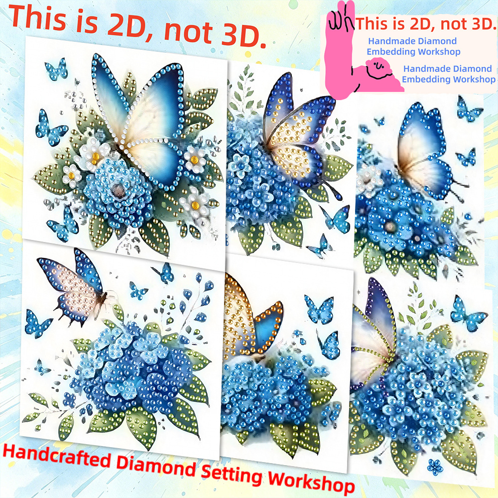 TEMU 6pcs Diamond Painting Kit, "hydrangea Gradient Blue " Theme, Greeting Card Set, Crystal Mosaic Art Postcards – For Thanksgiving, Birthdays,