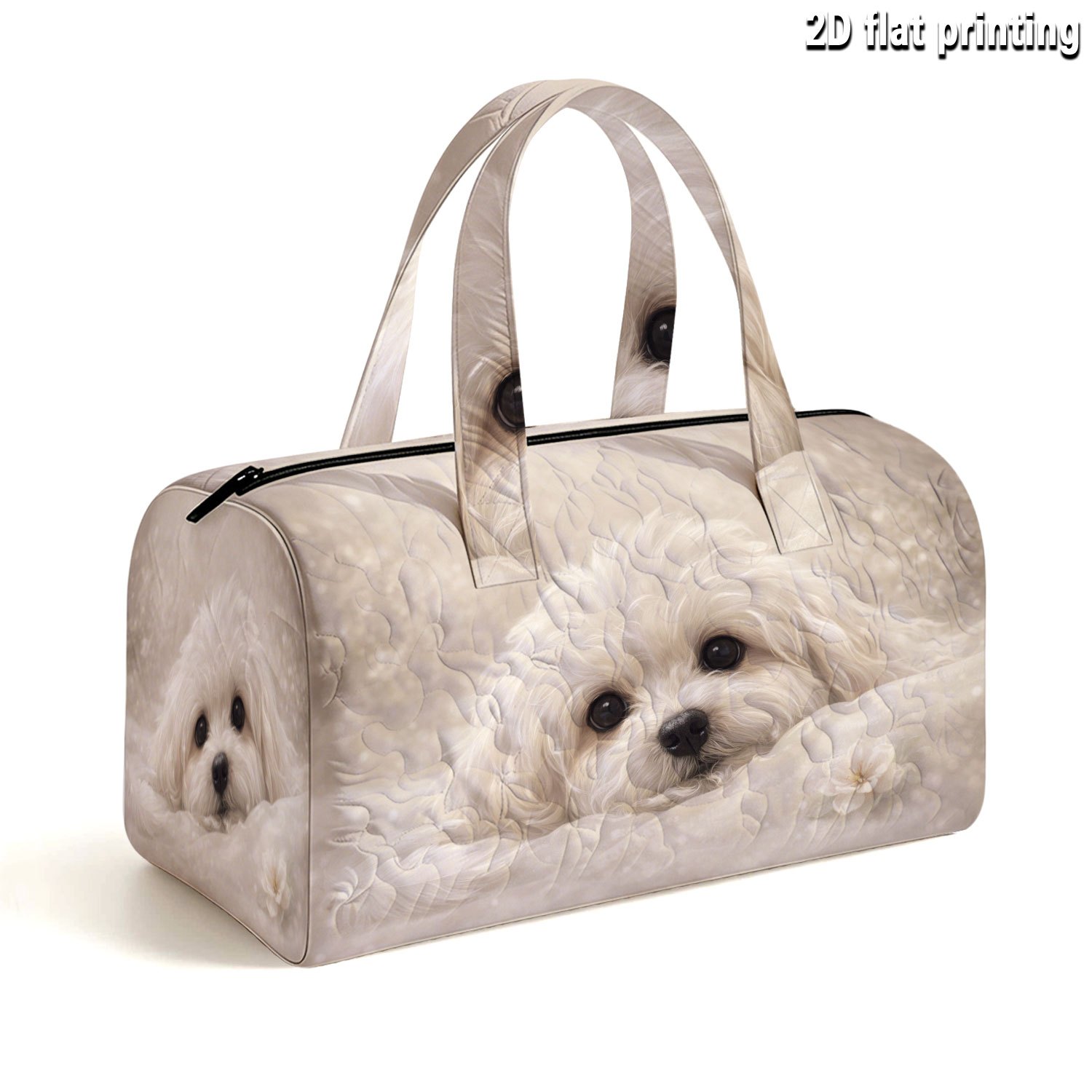 TEMU Cute Bichon Frise Print Themed Quilted Travel Bag, Unisex Quilted Fashion Luggage, Printed Large Capacity Handbag, Portable Fitness Tote,