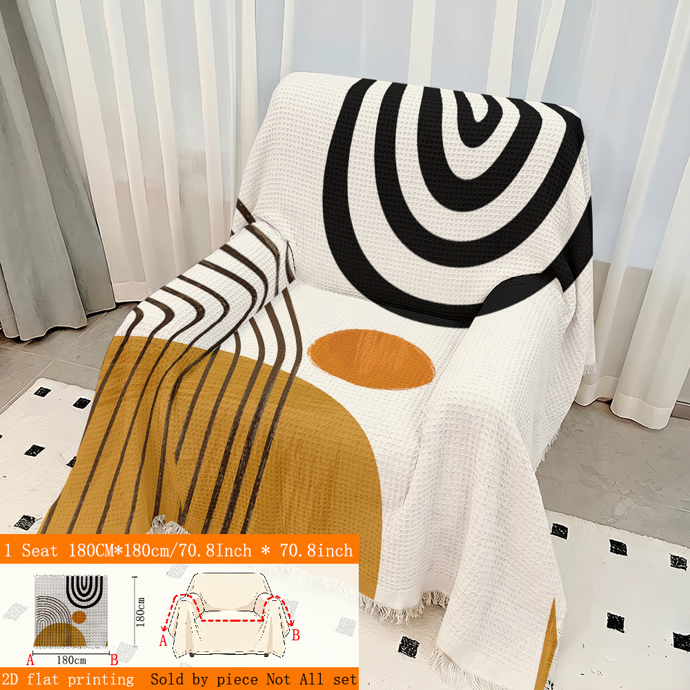 TEMU 1pc 2d Flat Printing Geometric Pattern Modern Minimalist Style Sofa Runner, Universal Sofa Pad With Tassel, Sofa Protector, Suitable For 1-4