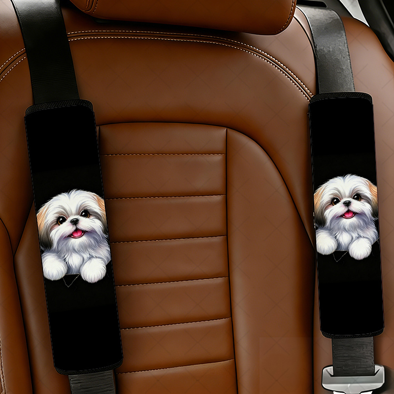 TEMU 2pcs Dog Car Seat Belt Cover, Adorable Style, Multifunctional Car Seat Belt Cover, Soft Padding, Usable For Seatbelts And Bags, Stylish Interior