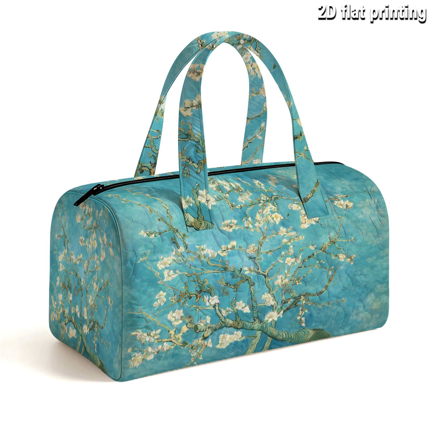 TEMU Van Gogh Apricot Print Theme Quilted Travel Bag, Unisex Quilted Fashion Handbag, Printed Large Capacity Tote, Portable Gym Bag, Suitable For