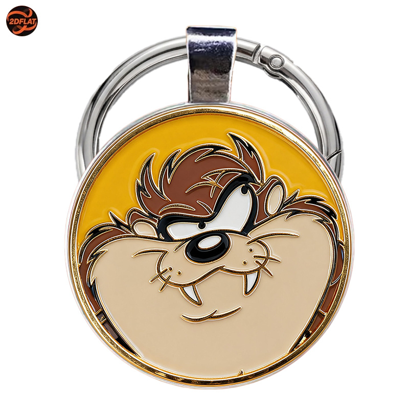 TEMU 1pc 2d Flat Keychain, Warner Tasmania Demon , Textured Circular Shaped Gift | Warner Series Keychain, Warner Character Collectible Keychain, Bag