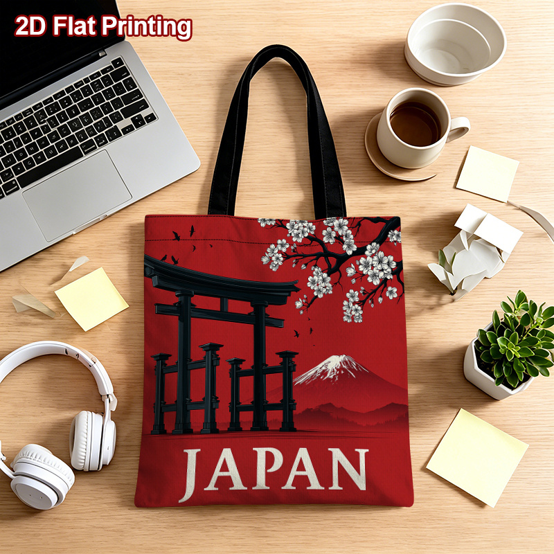 TEMU 1 pz [Borsa Tote] 2D Flat, Sfondo Torii Mountain Ciliegio Fiori di Illustrazione Paesaggio GIAPPONE Borsa Tote, Grande Capacit�, Portatile per