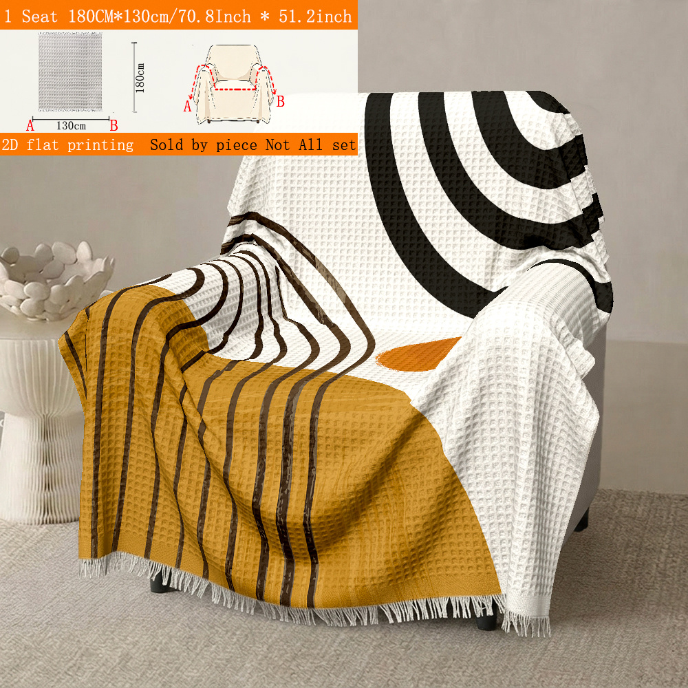 TEMU 1pc 2d Flat Printing Geometric Pattern Modern Minimalist Style Sofa Runner, Universal Sofa Pad With Tassel, Sofa Protector, Suitable For 1-4