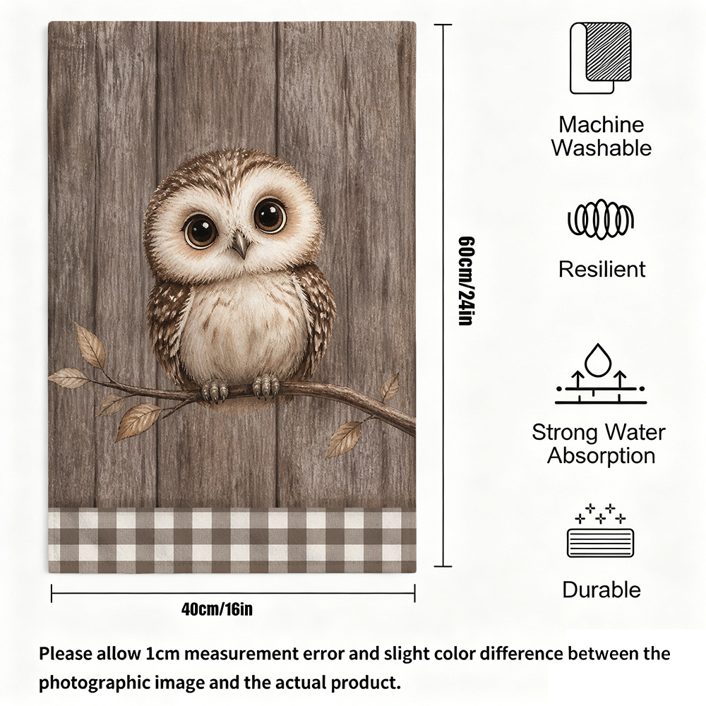 TEMU 2pcs Home Decor Towel Set 2d Flat, Owl On Wooden Background Tea Towels For Cooking Baking, Dish Cloths, Scouring Pads, Hand Towels, Super Soft