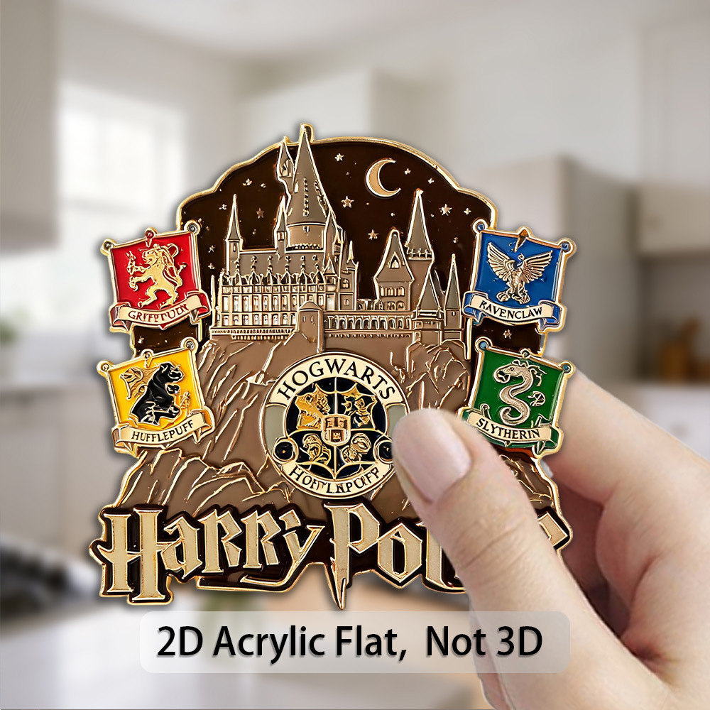 TEMU (officially Licensed) 1pc 2d Flat Acrylic Fridge Magnet, Harry Potter Hogwarts And 4 House Emblems Non-3d Magnetic Decor For Refrigerator,