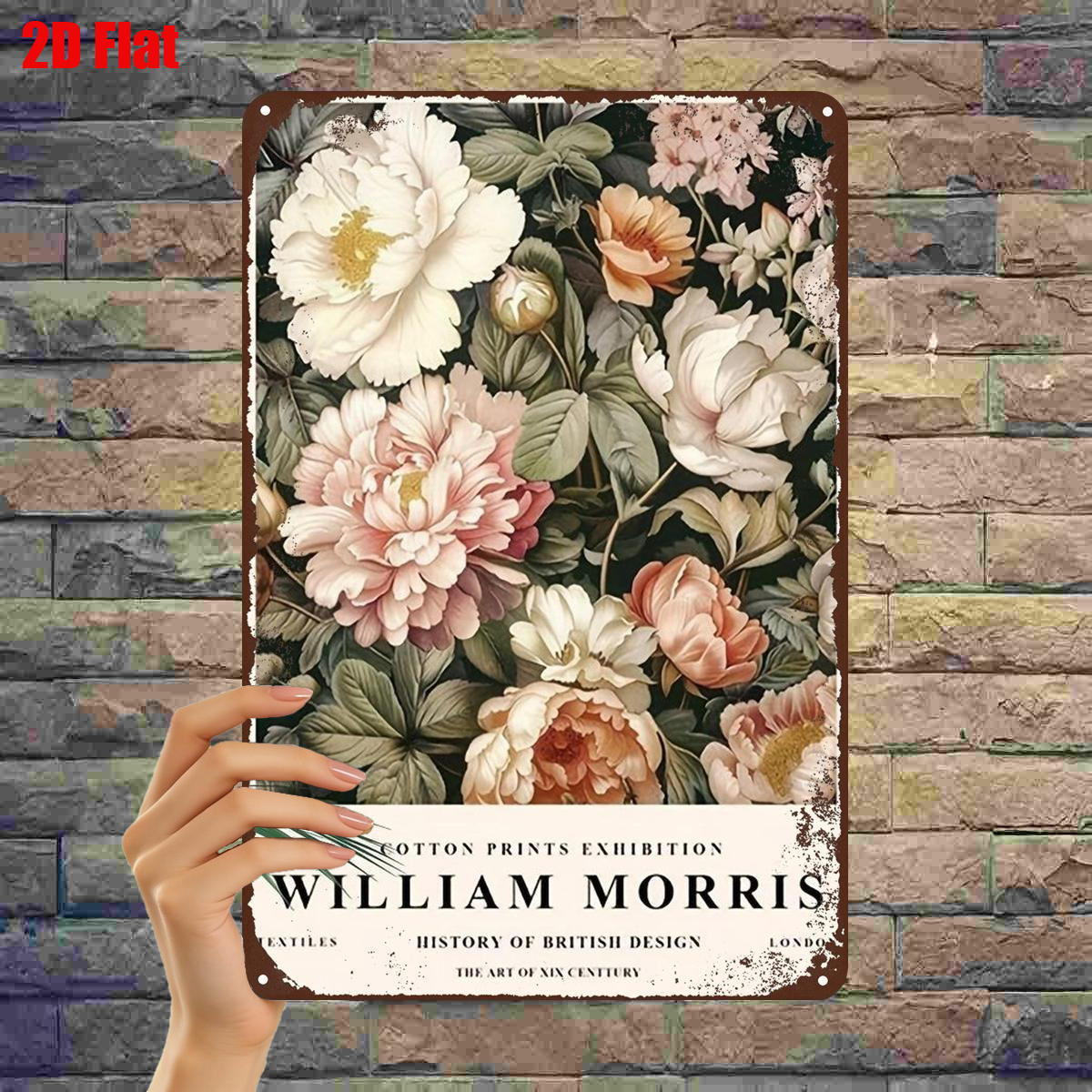 TEMU 2d Flat 1pc, "william Floral Wall Decor â Vintage Botanical Print Inspired Metal Wall Art For Home Decor" 8 X 12 Inch