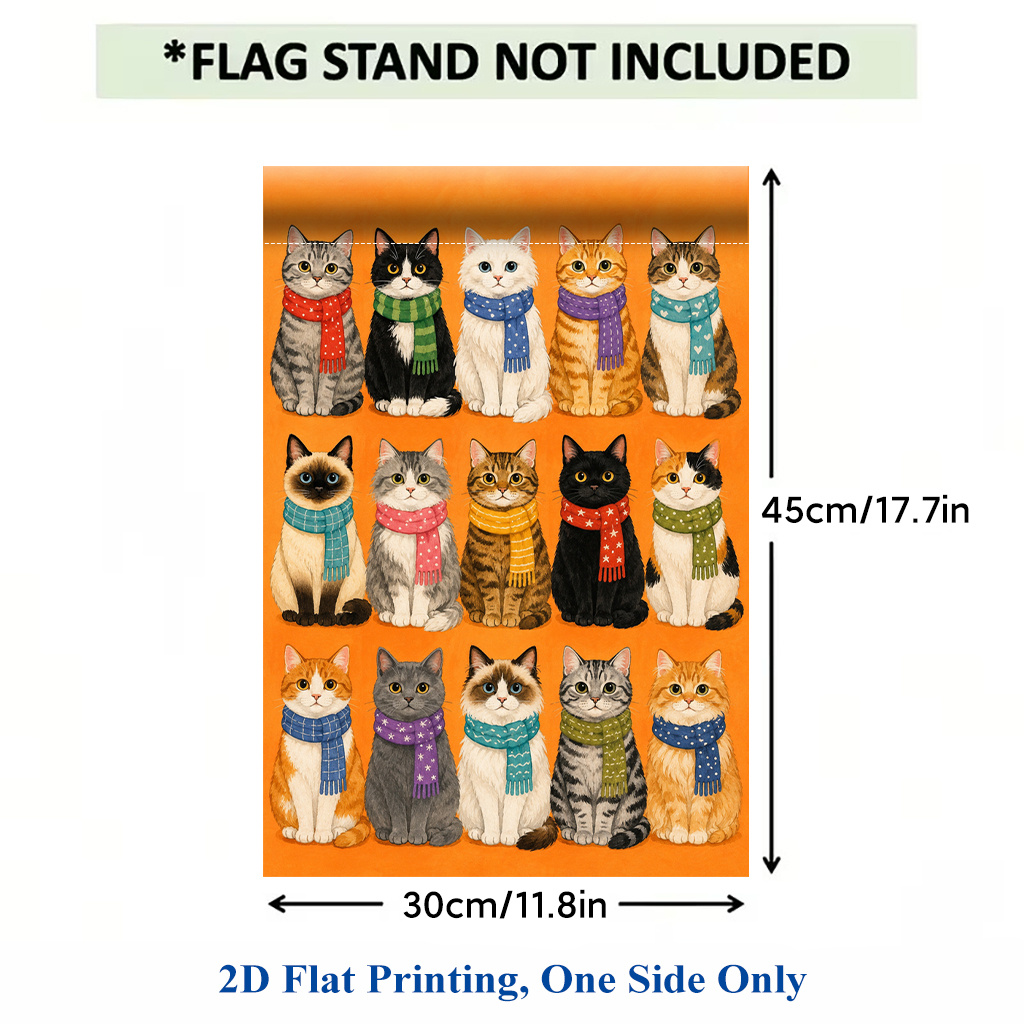 TEMU 2d Flat, 2d Flat Printing Garden Flag 1pc, Adorable Cats Wearing Colorful Scarves Polyester Garden Flag, Single-side Printing, Outdoor Holiday
