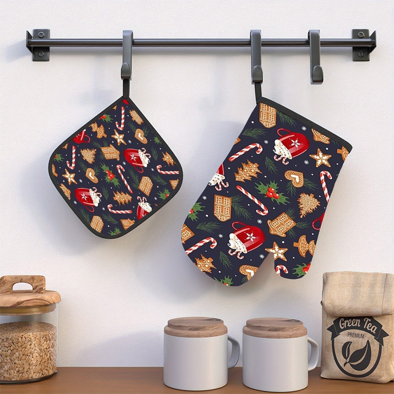 TEMU 2pcs Heat-resistant Oven Mitts And Pot Holders | Holiday Christmas Themed Oven Mitts: Add A Touch Of Festive Joy To Your Baking! - Size 26.92 X