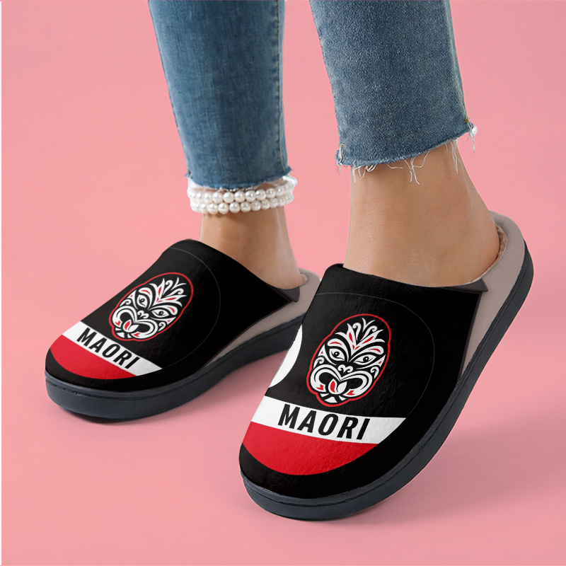 TEMU Māori Totem Maori Slogan Plush Slippers Warm Comfortable Winter Indoor Outdoor Home Men Women, Women Shoes