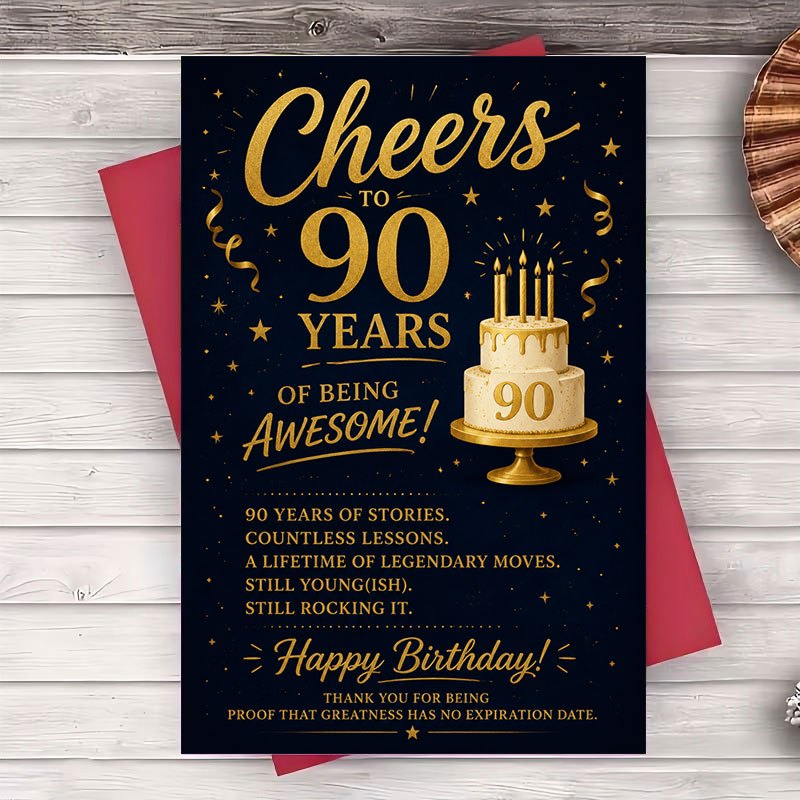 TEMU 1pc Envelope And 1pc Greeting Card 90th Birthday Greeting Card For Men And Women Elegant Design For Milestone Celebration Party Supplies For Mom