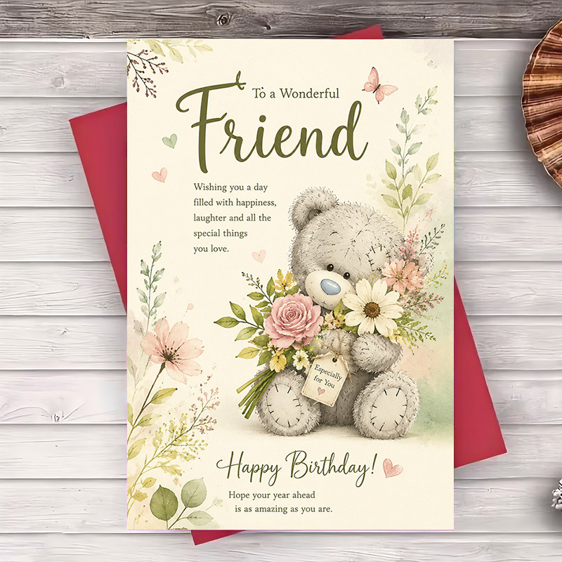 TEMU 1 Envelope And 1 Greeting Cardfloral Teddy Bear Birthday Greeting Card For Best Friend Beautiful Watercolor Design For Special Celebration And