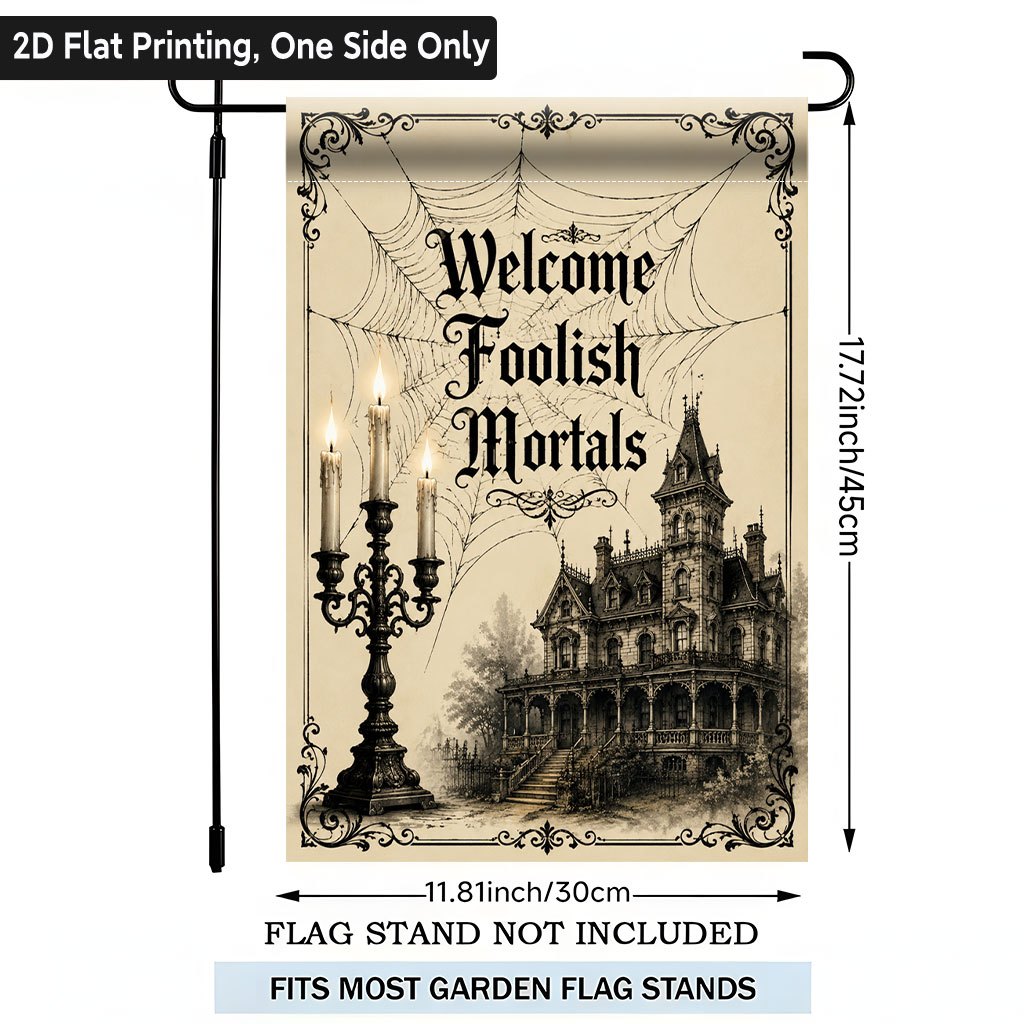 TEMU 2d Flat - 2d Flat Printing Garden Flag 1pc, Haunted Mansion With Candles Single Sided Garden Flag, Holiday Yard Banner, For Outdoor Home, Yard