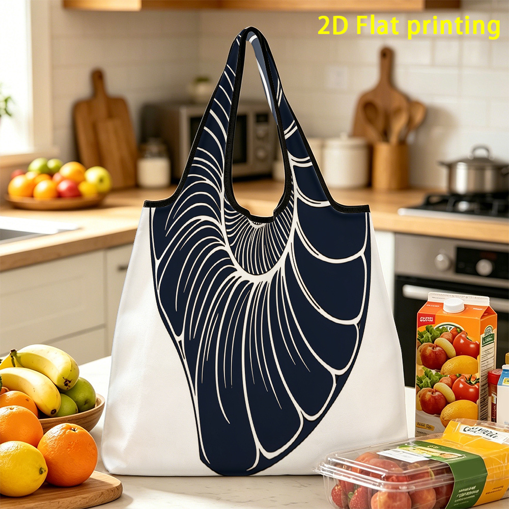 TEMU 1pc, Shell Line Art Large Capacity Foldable Shopping Bag Reusable, Suitable For Storage, For Essential Items In Season