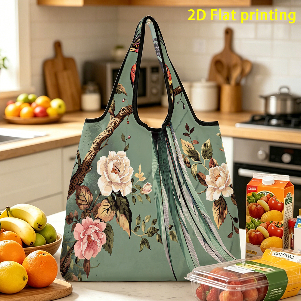 TEMU 1pc, Flower Painting Large Capacity Foldable Shopping Bag Reusable, Suitable For Storage, For Essential Items In Season