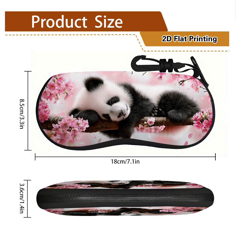 TEMU 2d Flat, 1pc 2d Flat Printing Sleeping Panda On Cherry Pattern Glasses Case, Fits All Types And Sizes Of Glasses, Suitable For Men And Women, 2d