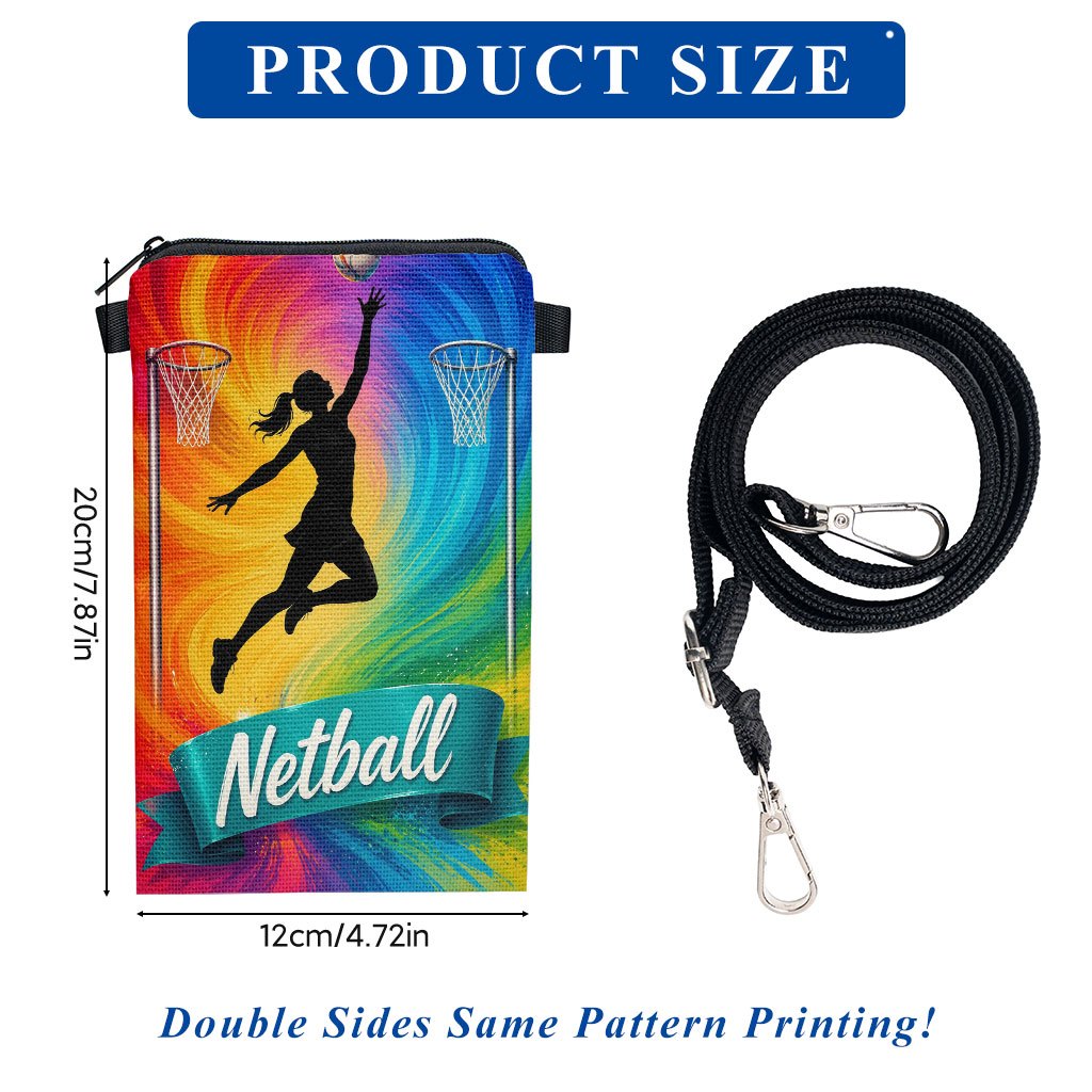 TEMU Phone Bag 1pc, Netball Player Shooting Print Mobile Phone Bag, Adjustable Strap Crossbody Phone Pouch, Mini Zipper Shoulder Bag, Small Vertical