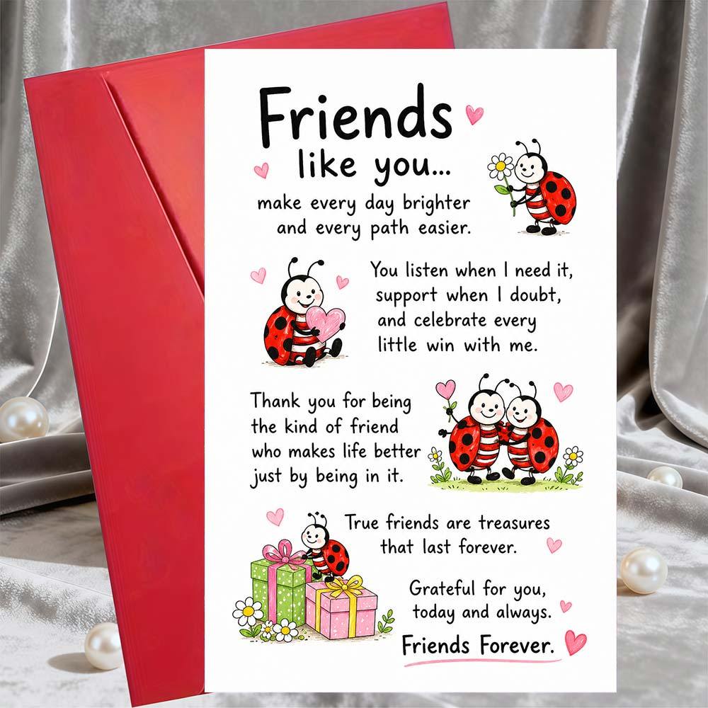 TEMU 1 Greeting Card And 1 Envelope Greeting Card For Best Friend Ladybug Design Thank You Note For Friendship Appreciation Gift For Birthday Or