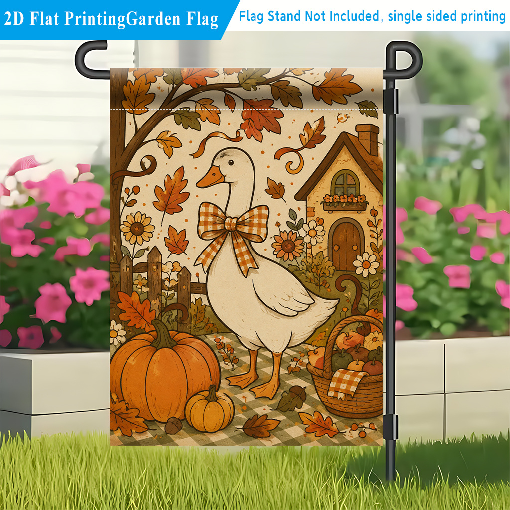 TEMU 2d Flat - 2d Flat Garden Flags 1pc, Autumn Garden Goose, Polyester Single-sided Printed Decorative Flag, Outdoor Lawn And Patio Welcome Flags,