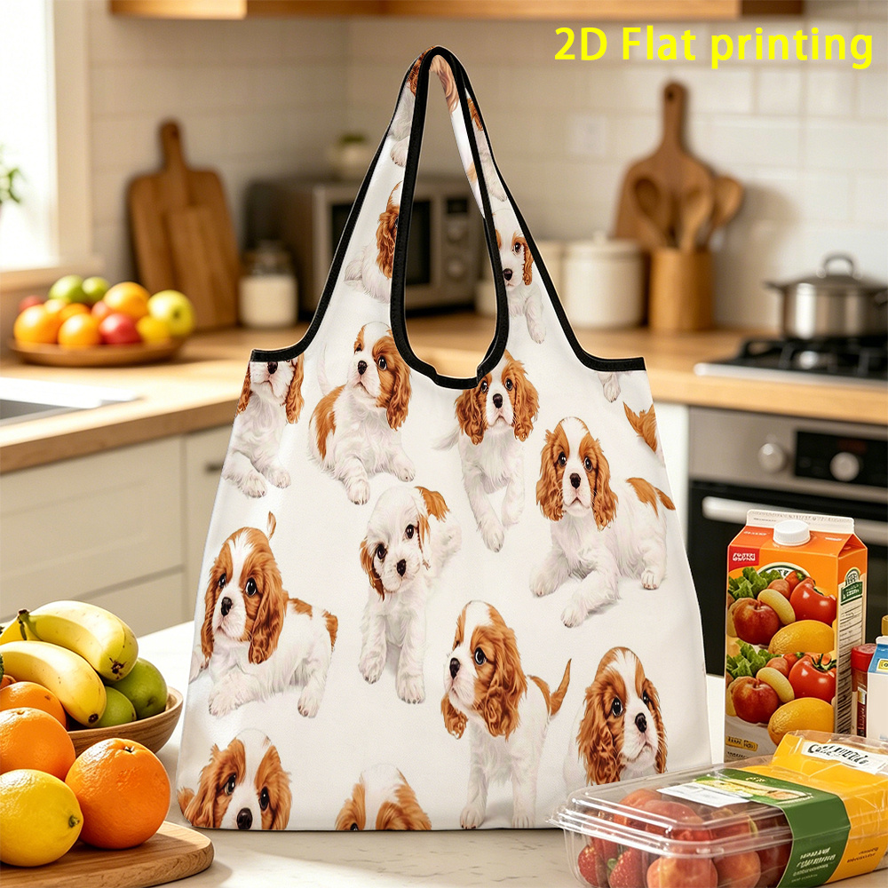 TEMU 1pc, Cute King Charles Puppy Reusable Foldable Shopping Bag, Suitable For Storage, For Essentials