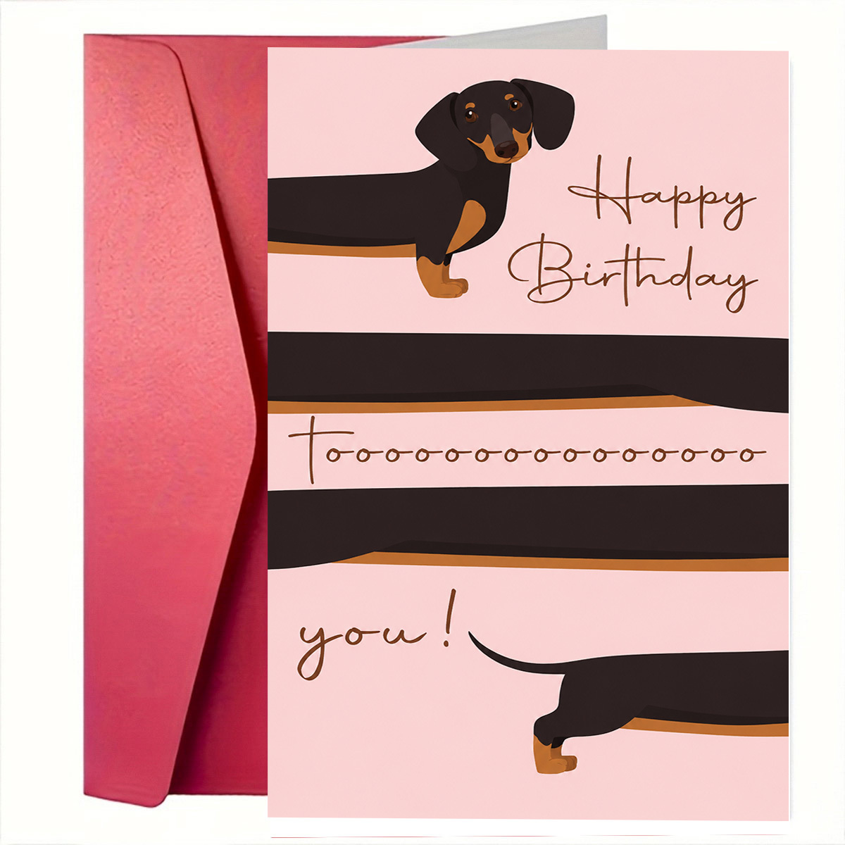 TEMU 1pc Adorable Dachshund Birthday Greeting Card, Happy Birthday Toooooooo You, Cute Long Dog Illustration, Suitable For Dog Lovers, Minimalist