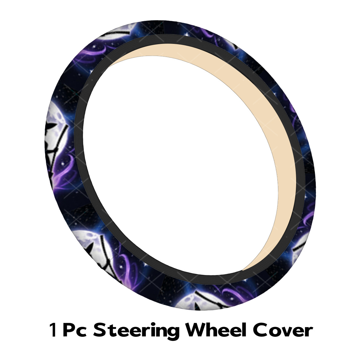 TEMU Flying On Broomstick Under Moon Steering Wheel Cover, Fantasy Style, Universal Car Steering Wheel Cover, Anti-slip And Wear-resistant, No , ,